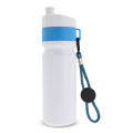 Sportflasche mit Rand und Kordel 750 ml, Weiss / Hellblau