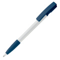 Kugelschreiber Nash Hardcolour mit Gummigriff, Weiss / Dunkelblau