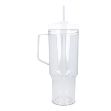 Miami Becher mit Henkel transparent 1,2 l R-PET, Transparent / Weiss, Produktbild (2)