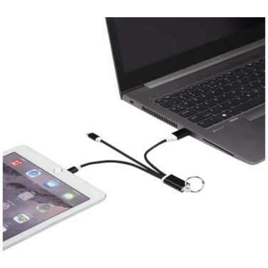 Metal 4-in-1 Ladekabel aus recyceltem Aluminium mit Schlüsselanhänger, Durchgehend schwarz, Produktbild (2)