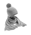 Geschenkset aus gestricktem Schal und Mütze, Hellgrau gesprenkelt