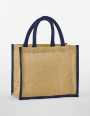 Midi-Tasche aus natürlich gestärktem Jute, naturfarben/marineblau