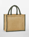 Midi-Tasche aus natürlich gestärktem Jute, Natur/Olivgrün