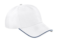 Authentische 5-Panel-Kappe – mit Paspelierung am Schirm, weiß/französisches Marineblau