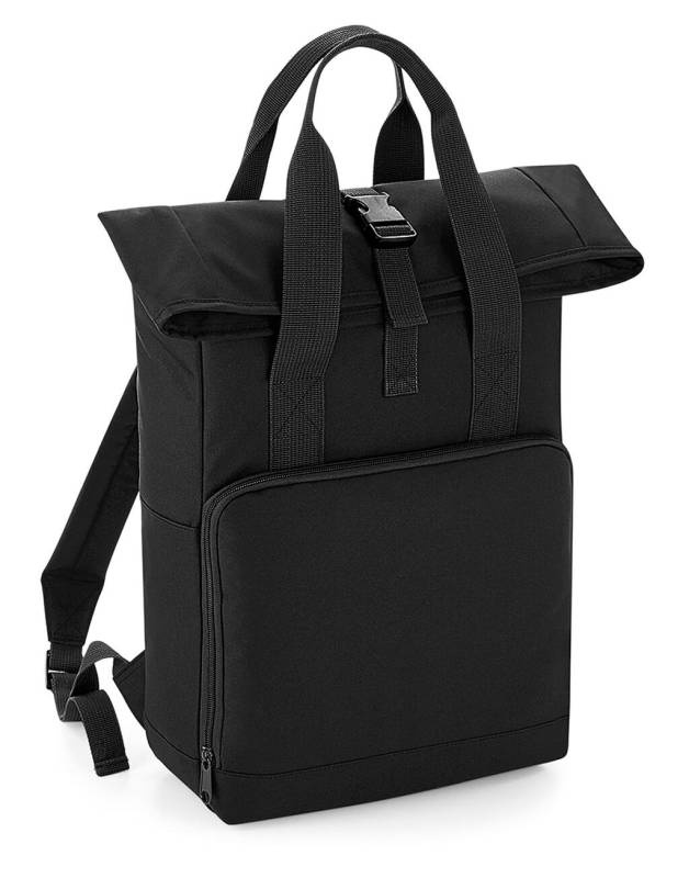 Recycelter Rucksack mit zwei Tragegriffen und Rollverschluss, schwarz – Bagbase (1)