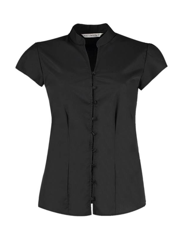 Taillierte Damenbluse mit Stehkragen SSL, schwarz – Kustom Kit (1)