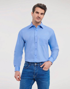 Popelinehemd LS, Corporate Blue – Russell Collection (2)