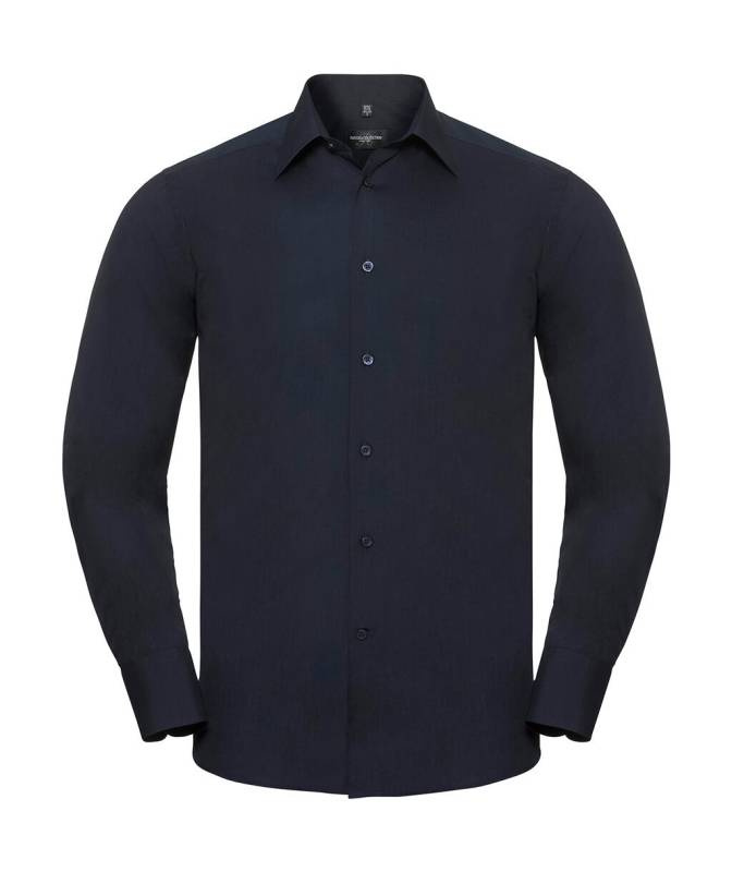 Tailliertes Popelinehemd LS, französisches Marineblau – Russell Collection (1)