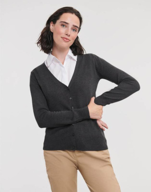 Damen-Strickjacke mit V-Ausschnitt, Holzkohlemerel – Russell Collection (2)