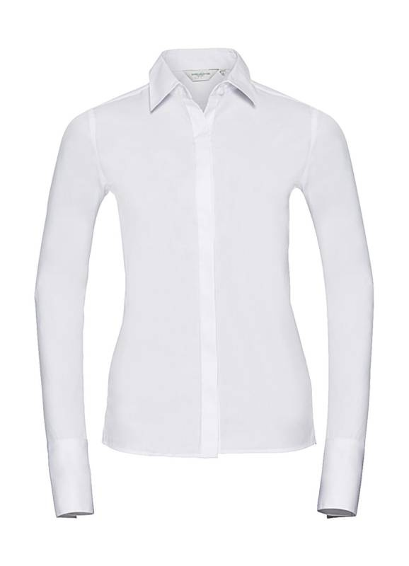 Damen Langarm-Ultimate-Stretch-Shirt, weiß – Russell Collection (1)