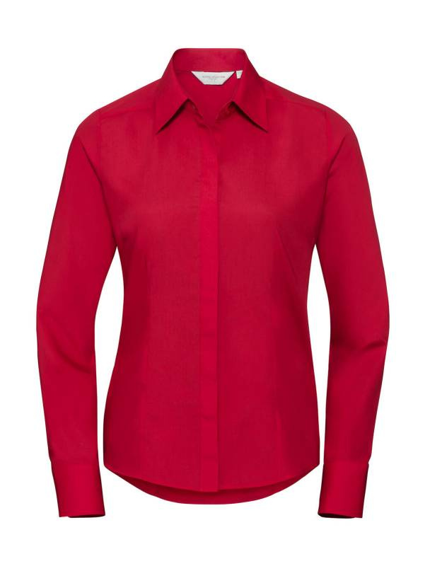 Damen Langarm-Popelinehemd, Klassisches Rot – Russell Collection (1)