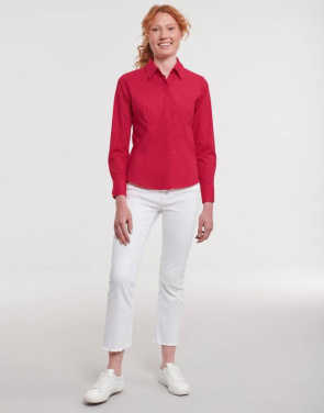 Damen Langarm-Popelinehemd, Klassisches Rot – Russell Collection (4)
