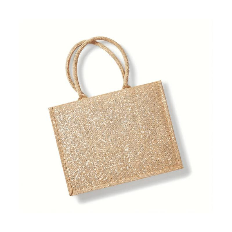 Schimmernde Jute-Einkaufstasche, naturfarben/goldfarben – Westford Mill (1)