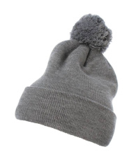 Strickmütze mit Bommel und Bündchen, graumeliert