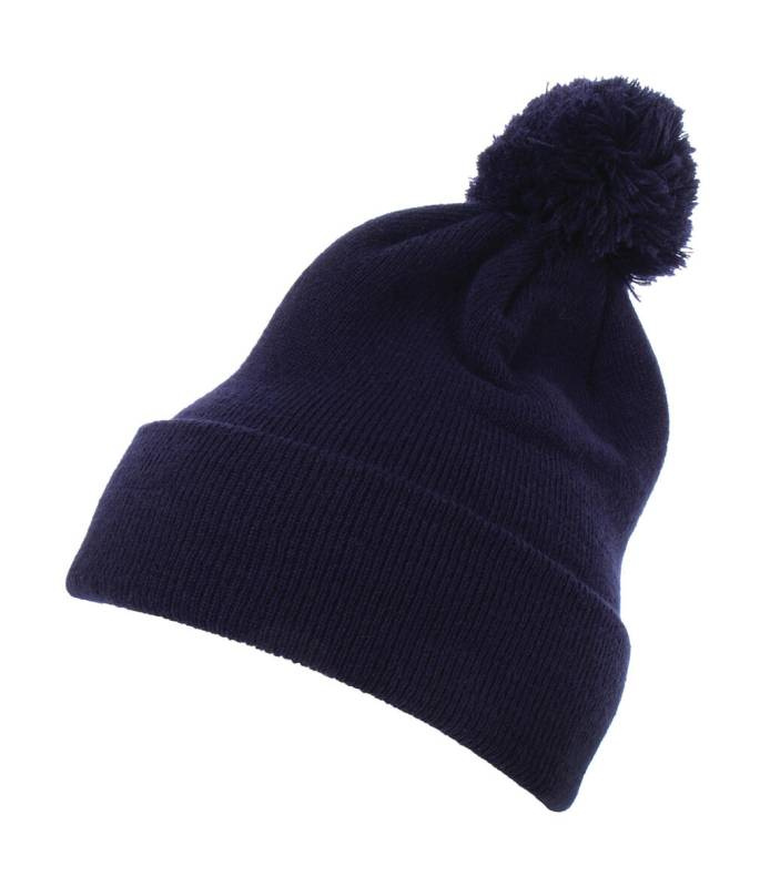 Strickmütze mit Bommel und Bündchen, marineblau – Flexfit (1)