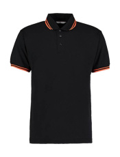 Polohemd in klassischer Passform mit Kragenstreifen, schwarz/orange