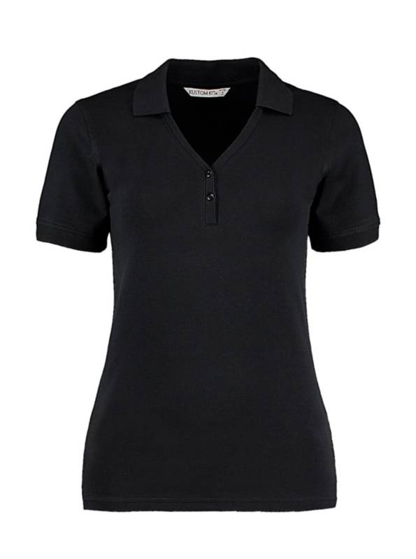 Damen-Polohemd Comfortec® mit V-Ausschnitt und regulärer Passform, schwarz – Kustom Kit (1)