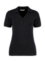 Damen-Polohemd Comfortec® mit V-Ausschnitt und regulärer Passform, schwarz