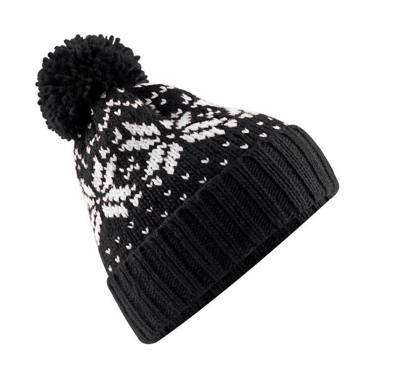 Fair Isle Snowstar® Mütze, schwarz/weiß – Beechfield (1)