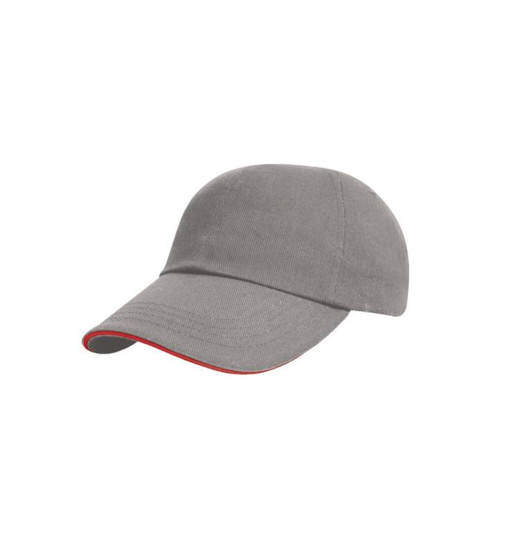 Flache Kappe aus gebürsteter Baumwolle, grau/rot – Result Headwear (1)