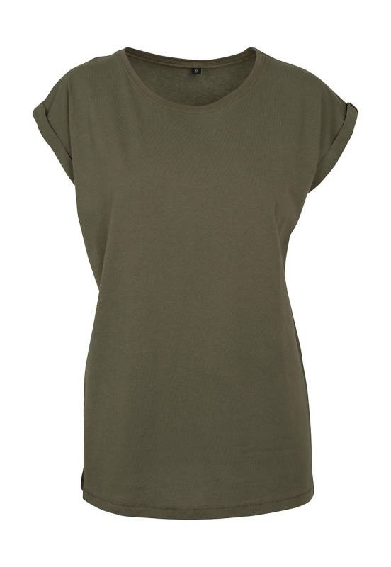 Damen-T-Shirt mit verlängerten Schultern, olivgrün – Build Your Brand (1)