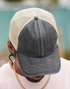 6-Panel Vintage Trucker, Vintage Olive/Stone – Beechfield (2)