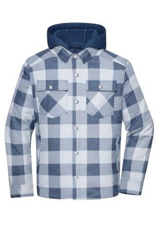 Workwear Check Shirt Jacket, deep-blue/foggy-grey – James & Nicholson (1)