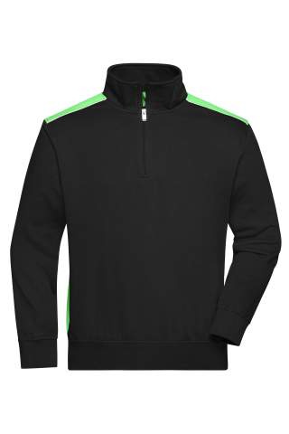 Workwear Half-Zip Sweat, black/lime-green - James & Nicholson (1)