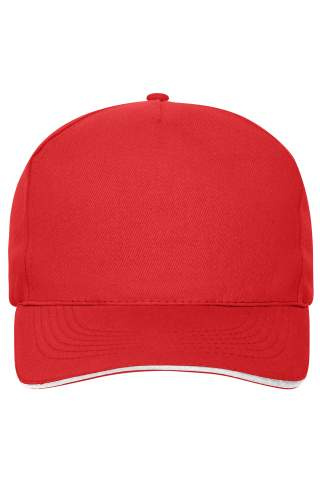 5 Panel Cap mit kontrastfarbener Schirmkante Organic Cotton, red/white - Myrtle Beach (1)