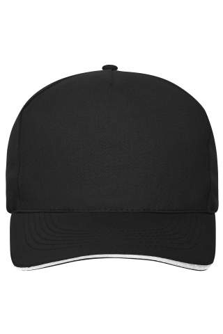 5 Panel Cap mit kontrastfarbener Schirmkante Organic Cotton, black/white - Myrtle Beach (1)