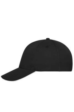 5 Panel Cap mit kontrastfarbener Schirmkante Organic Cotton, black/white - Myrtle Beach (2)