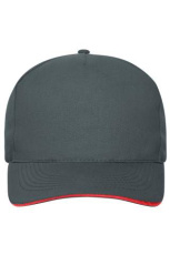5 Panel Cap mit kontrastfarbener Schirmkante Organic Cotton, graphite/red