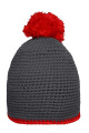 Pompon Hat with Contrast Stripe, carbon/red