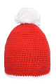 Pompon Hat with Contrast Stripe, red/white