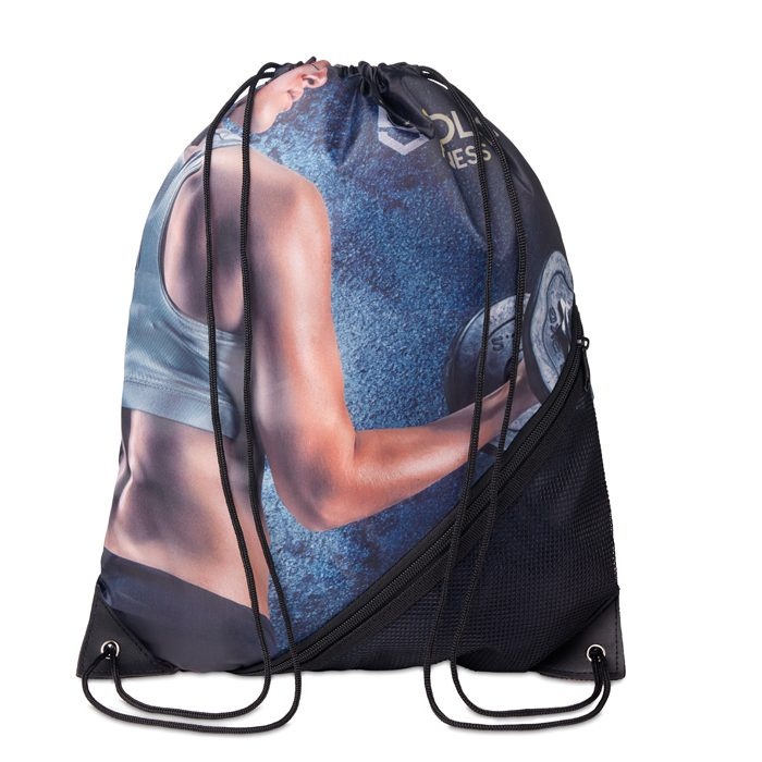RPET-Beutel mit Kordelzug, Reißverschluss und Netztasche., Produktbild