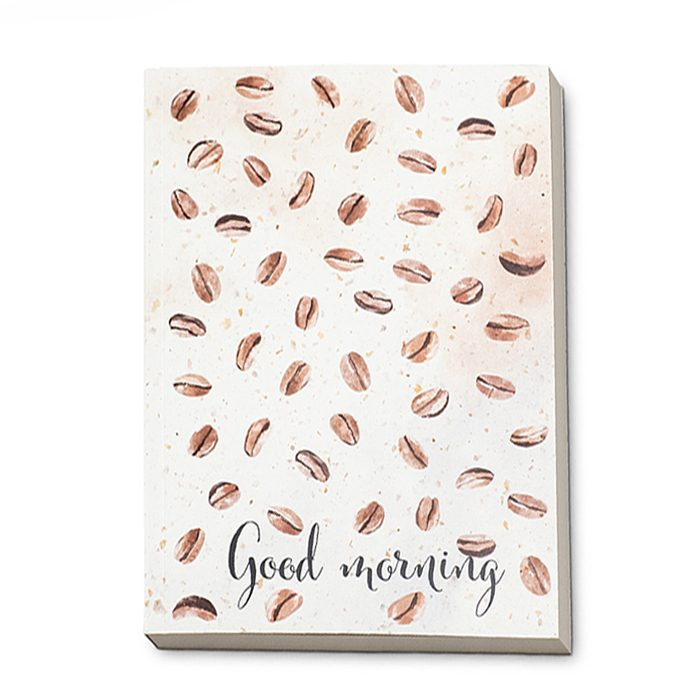A5 Notizbuch mit weichem Einband aus kaffeefarbenem Papier und individuell bedruckten Blättern., Produktbild