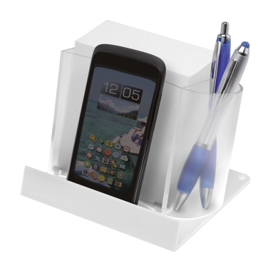 Smartphone-/Tabletständer mit Zettelbox und Köcher, gefrostet transparent, Produktbild (2)
