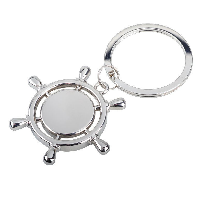 Schlüsselanhänger aus Metall mit Lenkradmotiv, silber, Produktbild (1)