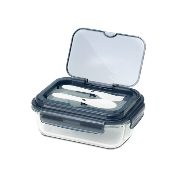 1000 ml Lagos Glas-Lunchbox mit Besteck, schwarz, Produktbild (1)