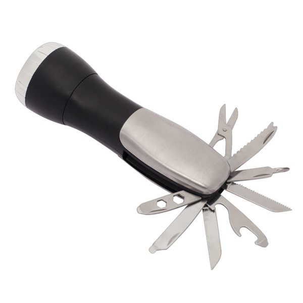Robustes Multitool mit Taschenlampe, silber, Produktbild (1)