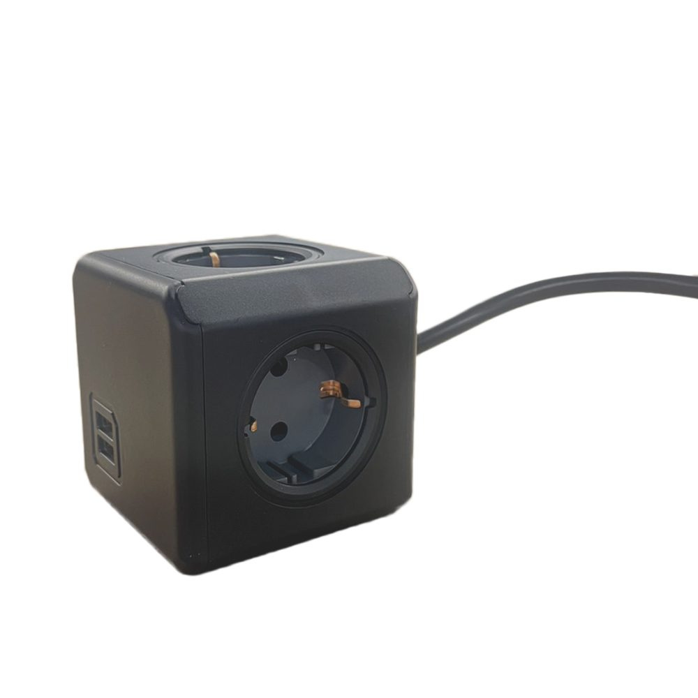 PowerCube Extended DUO USB – black – 1.5m – Steckdosenleiste mit USB-Anschlüssen, Produktbild (1)