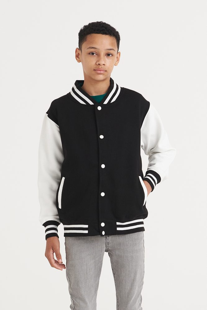 KINDER-VARSITY-JACKE, black/white, 104, Produktbild, schwarz/weiß