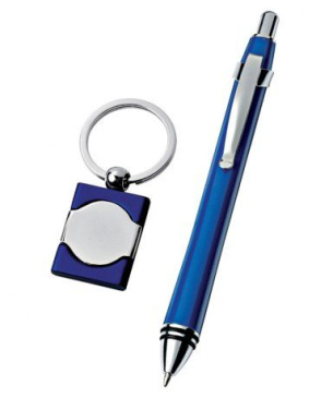 Kugelschreiber- und Schlüsselanhänger-Set – blau, Produktbild (2)