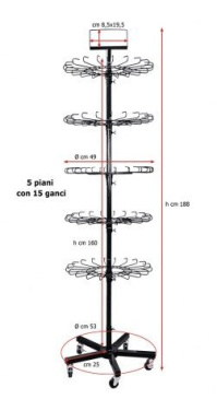 Schwarzer Präsentationsständer, Höhe 188 cm, 5 × 15 Haken, Produktbild (2)