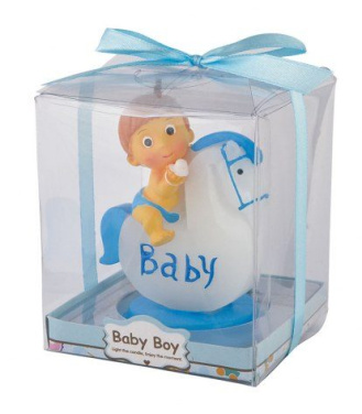 Kerze Baby mit Pferd himmelblau h80 mm, Produktbild (2)