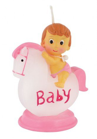 Kerze Baby mit Pferd rosa h80 mm, Produktbild (1)