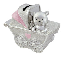 Spardose Kinderwagen rosa H80 mm