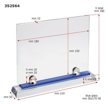 Glasplatte mit blauem Sockel, 180 × 150 mm, Produktbild (3)