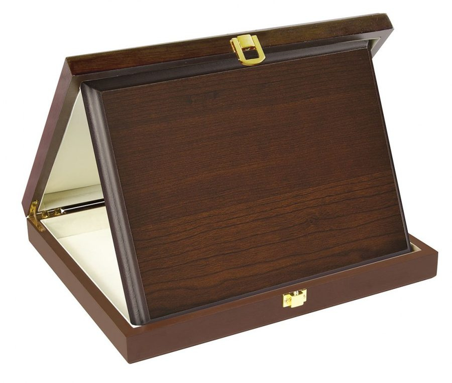 Präsentationsbox für eine Auszeichnungsplakette, Walnuss-Finish, 230 × 180 mm, Produktbild (1)