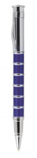 Kugelschreiber mit blauen und chromfarbenen Ringen